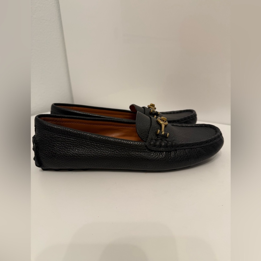 Coach Black Leather Loafers with Gold Accents - Picture 3 of 6